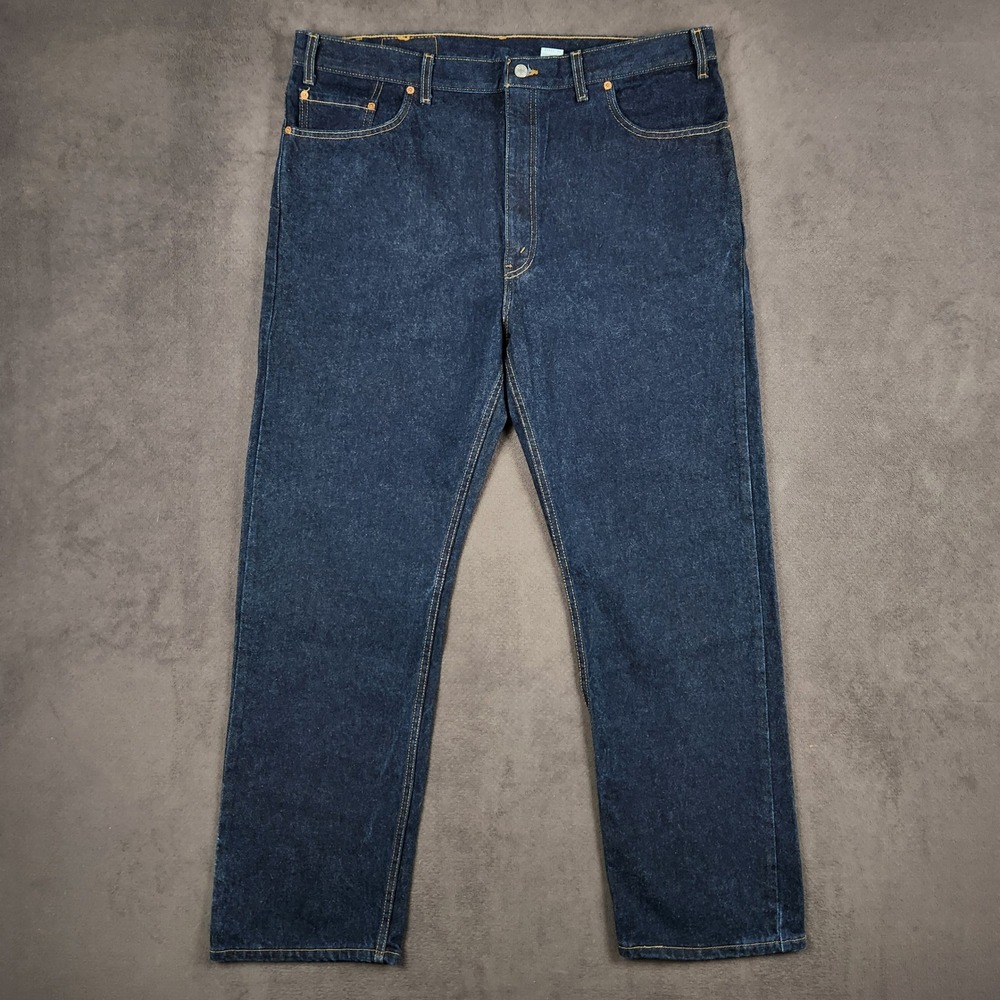 Vintage Levis 505 Regular Fit Jeans Mens 42x32 Dark Indigo Made in USA 90s Denim